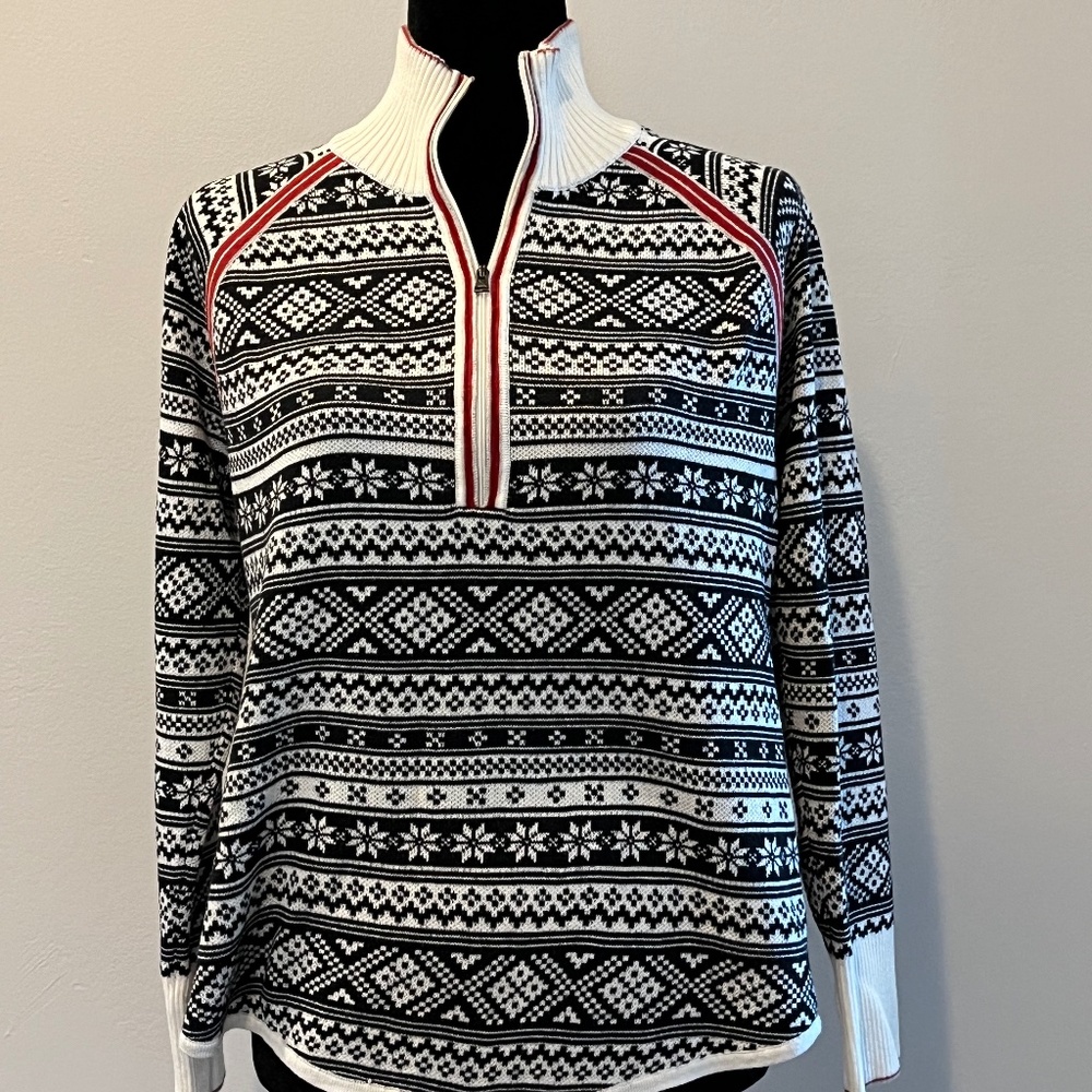 Eddie Bauer Black and White Nordic Turtleneck Sweater